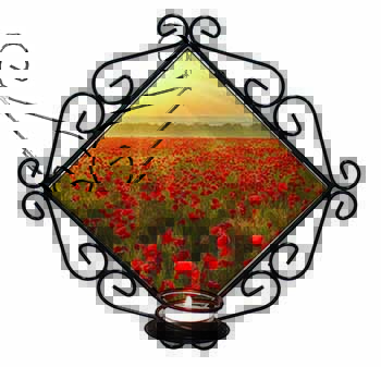 Poppies, Poppy Field at Sunset Wrought Iron Wall Art Candle Holder