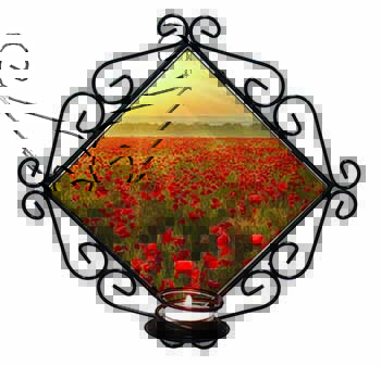 Poppies, Poppy Field at Sunset Wrought Iron Wall Art Candle Holder