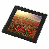 Poppies, Poppy Field at Sunset Black Rim High Quality Glass Coaster