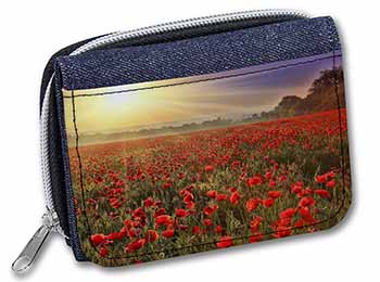 Poppies, Poppy Field at Sunset Unisex Denim Purse Wallet