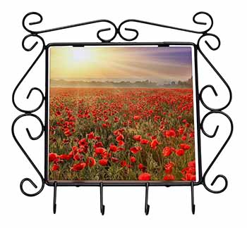 Poppies, Poppy Field at Sunset Wrought Iron Key Holder Hooks