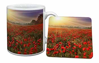 Poppies, Poppy Field at Sunset Mug and Coaster Set