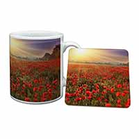 Poppies, Poppy Field at Sunset Mug and Coaster Set