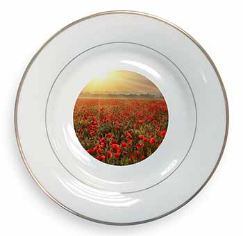Poppies, Poppy Field at Sunset Gold Rim Plate Printed Full Colour in Gift Box