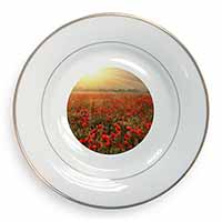 Poppies, Poppy Field at Sunset Gold Rim Plate Printed Full Colour in Gift Box