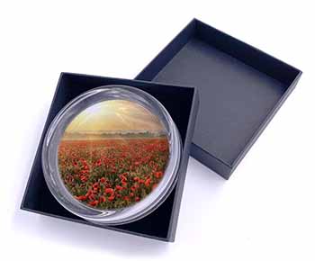 Poppies, Poppy Field at Sunset Glass Paperweight in Gift Box