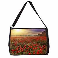 Poppies, Poppy Field at Sunset Large Black Laptop Shoulder Bag School/College