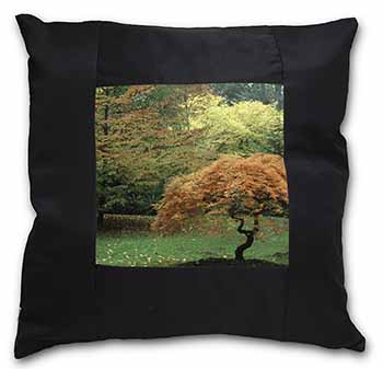 Autumn Trees Black Border Satin Feel Cushion Cover With Pillow Insert