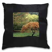 Autumn Trees Black Border Satin Feel Cushion Cover With Pillow Insert