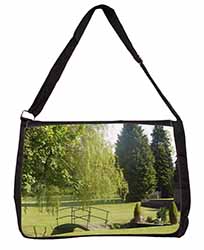 English Country Garden Large Black Laptop Shoulder Bag School/College