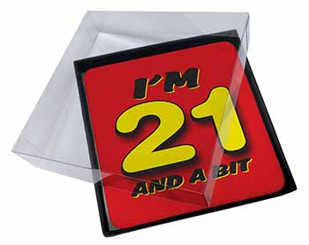 4x Over 21 Birthday Picture Table Coasters Set in Gift Box