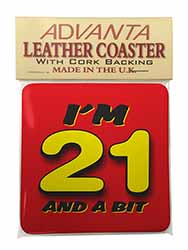 Over 21 Birthday Single Leather Photo Coaster