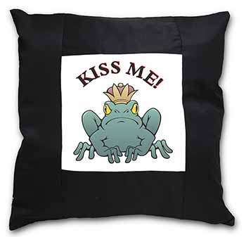 Frog-Kiss Me! Black Satin Feel Scatter Cushion
