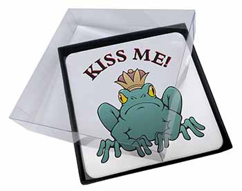4x Frog-Kiss Me! Picture Table Coasters Set in Gift Box