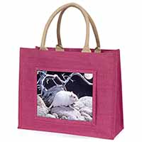 White Gerbil Large Pink Jute Shopping Bag