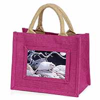 White Gerbil Little Girls Small Pink Jute Shopping Bag