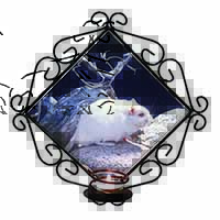 White Gerbil Wrought Iron Wall Art Candle Holder