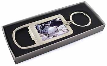 White Gerbil Chrome Metal Bottle Opener Keyring in Box