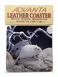 White Gerbil Single Leather Photo Coaster