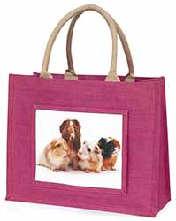 Guinea Pigs Large Pink Jute Shopping Bag