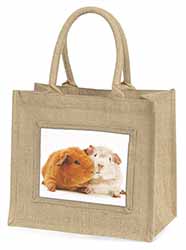Guinea Pig Print Natural/Beige Jute Large Shopping Bag