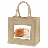 Guinea Pig Print Natural/Beige Jute Large Shopping Bag