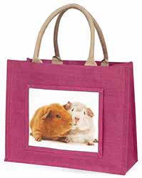 Guinea Pig Print Large Pink Jute Shopping Bag