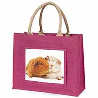 Guinea Pig Print Large Pink Jute Shopping Bag