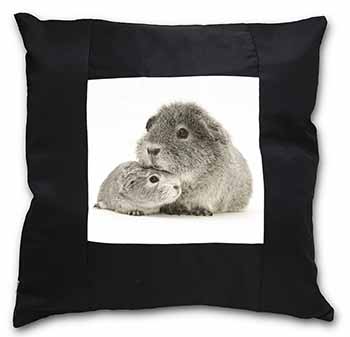 Silver Guinea Pigs Black Satin Feel Scatter Cushion