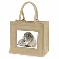 Silver Guinea Pigs Natural/Beige Jute Large Shopping Bag