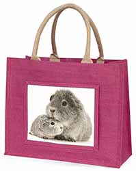 Silver Guinea Pigs Large Pink Jute Shopping Bag