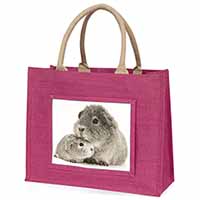 Silver Guinea Pigs Large Pink Jute Shopping Bag