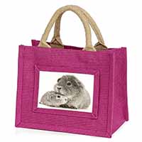 Silver Guinea Pigs Little Girls Small Pink Jute Shopping Bag
