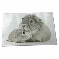 Large Glass Cutting Chopping Board Silver Guinea Pigs