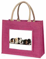 Baby Guinea Pigs Large Pink Jute Shopping Bag