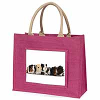 Baby Guinea Pigs Large Pink Jute Shopping Bag
