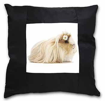 Flower in Hair Guinea Pig Black Satin Feel Scatter Cushion