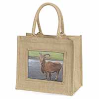 Cute Nanny Goat Natural/Beige Jute Large Shopping Bag