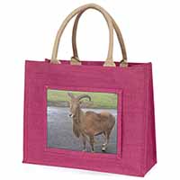 Cute Nanny Goat Large Pink Jute Shopping Bag