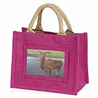Cute Nanny Goat Little Girls Small Pink Jute Shopping Bag