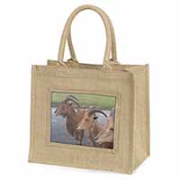 Three Cheeky Goats Natural/Beige Jute Large Shopping Bag