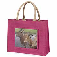 Three Cheeky Goats Large Pink Jute Shopping Bag