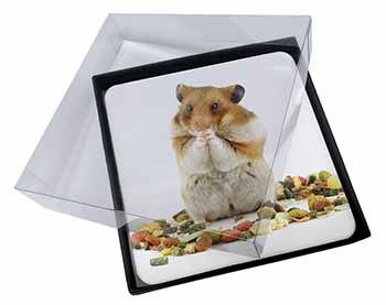 4x Lunch Box Hamster Picture Table Coasters Set in Gift Box