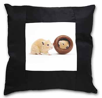 Hamsters in Play Pot Black Satin Feel Scatter Cushion