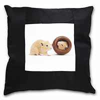 Hamsters in Play Pot Black Satin Feel Scatter Cushion