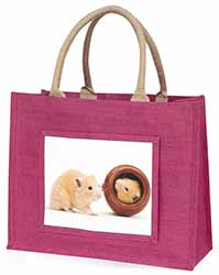 Hamsters in Play Pot Large Pink Jute Shopping Bag