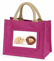 Hamsters in Play Pot Little Girls Small Pink Jute Shopping Bag