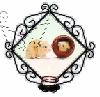 Hamsters in Play Pot Wrought Iron Wall Art Candle Holder