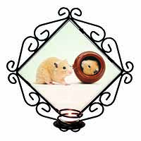 Hamsters in Play Pot Wrought Iron Wall Art Candle Holder