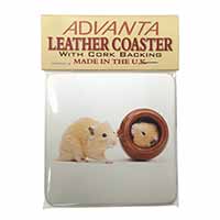 Hamsters in Play Pot Single Leather Photo Coaster